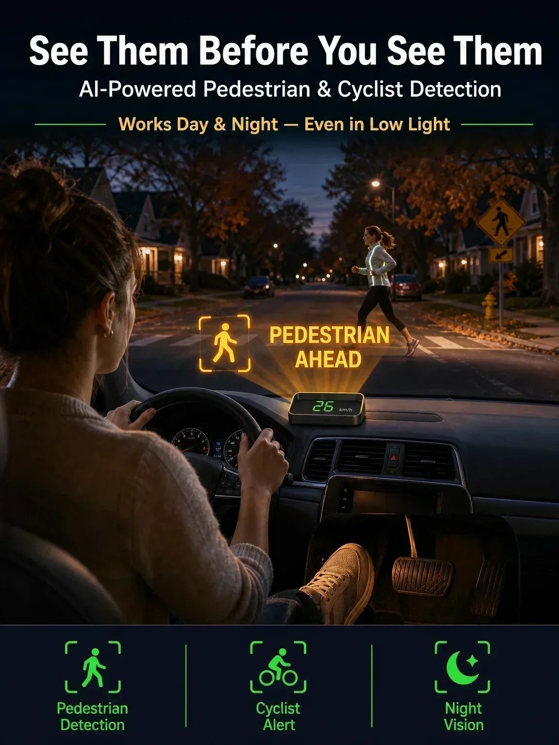 🚗49% OFF NOW! Head-Up Display Car GPS Digital Speedometer – Traffic Light Countdown & Red Light Camera Alert HUD, Universal Driver Safety Warning Device to Avoid Tickets for City Driving