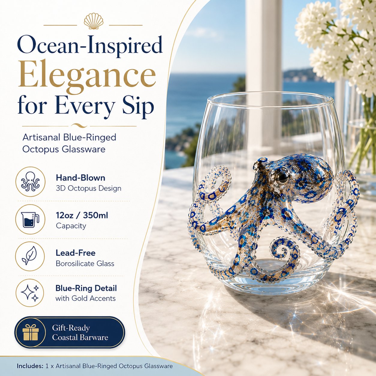 🔥Last Day 49% OFF🌊Handcrafted Blue Ringed Octopus Art Glass Cup