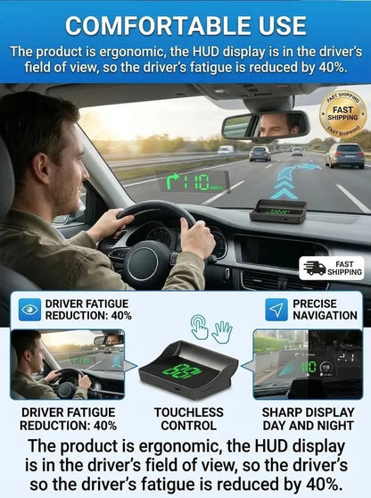 🚗49% OFF NOW! Head-Up Display Car GPS Digital Speedometer – Traffic Light Countdown & Red Light Camera Alert HUD, Universal Driver Safety Warning Device to Avoid Tickets for City Driving