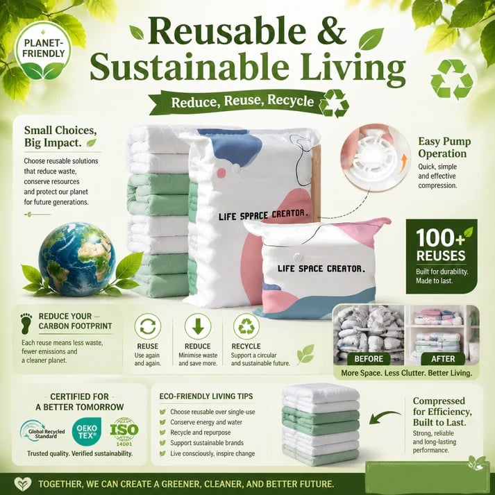 💐 BUY 2 GET 1 FREE!🧳No‐Pump Vacuum Storage Compression Bags – Press & Seal, No Pump Needed. Saves 80% Space, Keeps Clothes Dry & Dust‐Free✨
