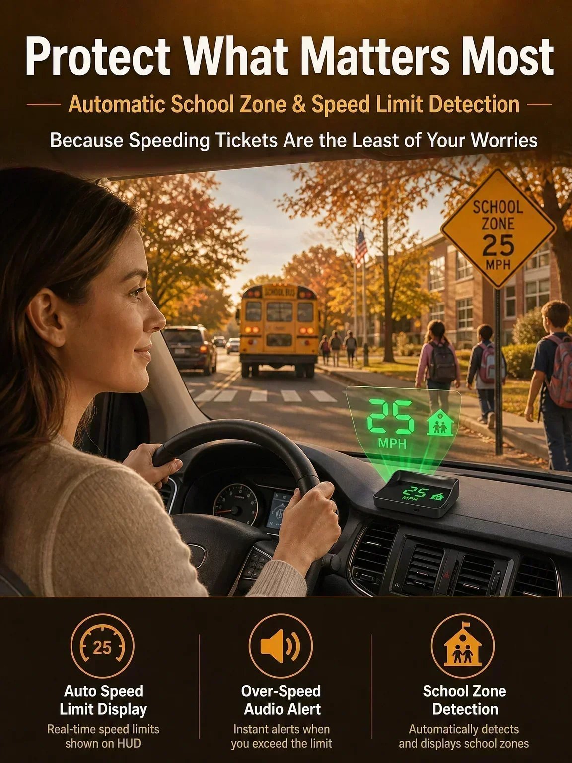 🚗49% OFF NOW! Head-Up Display Car GPS Digital Speedometer – Traffic Light Countdown & Red Light Camera Alert HUD, Universal Driver Safety Warning Device to Avoid Tickets for City Driving