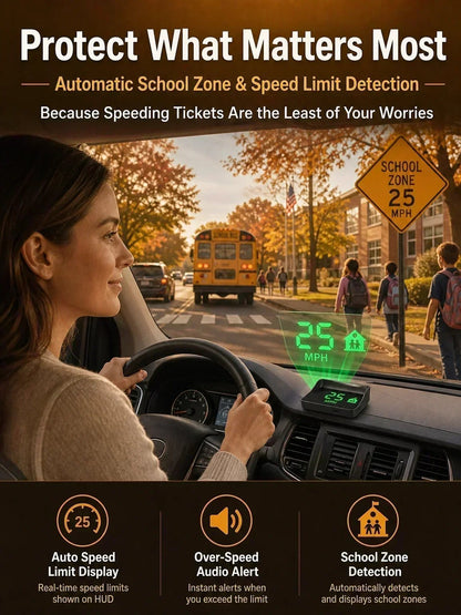 🚗49% OFF NOW! Head-Up Display Car GPS Digital Speedometer – Traffic Light Countdown & Red Light Camera Alert HUD, Universal Driver Safety Warning Device to Avoid Tickets for City Driving