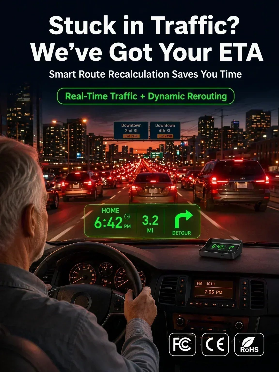 🚗49% OFF NOW! Head-Up Display Car GPS Digital Speedometer – Traffic Light Countdown & Red Light Camera Alert HUD, Universal Driver Safety Warning Device to Avoid Tickets for City Driving