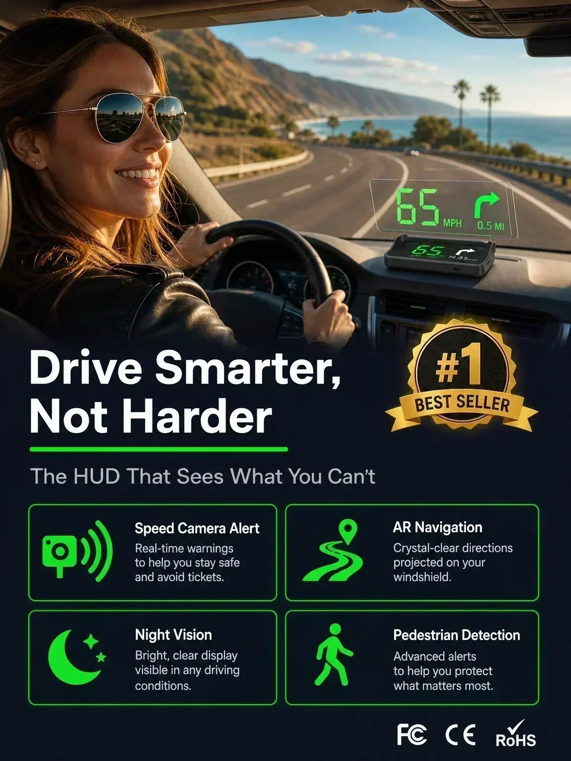 🚗49% OFF NOW! Head-Up Display Car GPS Digital Speedometer – Traffic Light Countdown & Red Light Camera Alert HUD, Universal Driver Safety Warning Device to Avoid Tickets for City Driving