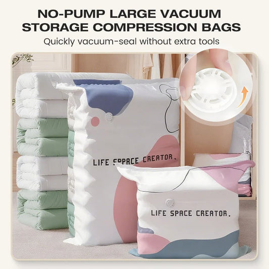 💐 BUY 2 GET 1 FREE!🧳No‐Pump Vacuum Storage Compression Bags – Press & Seal, No Pump Needed. Saves 80% Space, Keeps Clothes Dry & Dust‐Free✨