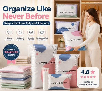 💐 BUY 2 GET 1 FREE!🧳No‐Pump Vacuum Storage Compression Bags – Press & Seal, No Pump Needed. Saves 80% Space, Keeps Clothes Dry & Dust‐Free✨