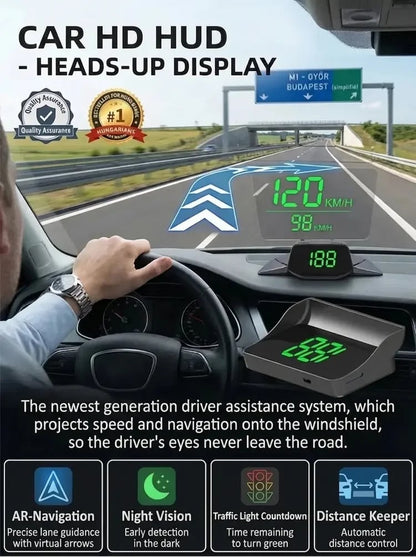 🚗49% OFF NOW! Head-Up Display Car GPS Digital Speedometer – Traffic Light Countdown & Red Light Camera Alert HUD, Universal Driver Safety Warning Device to Avoid Tickets for City Driving