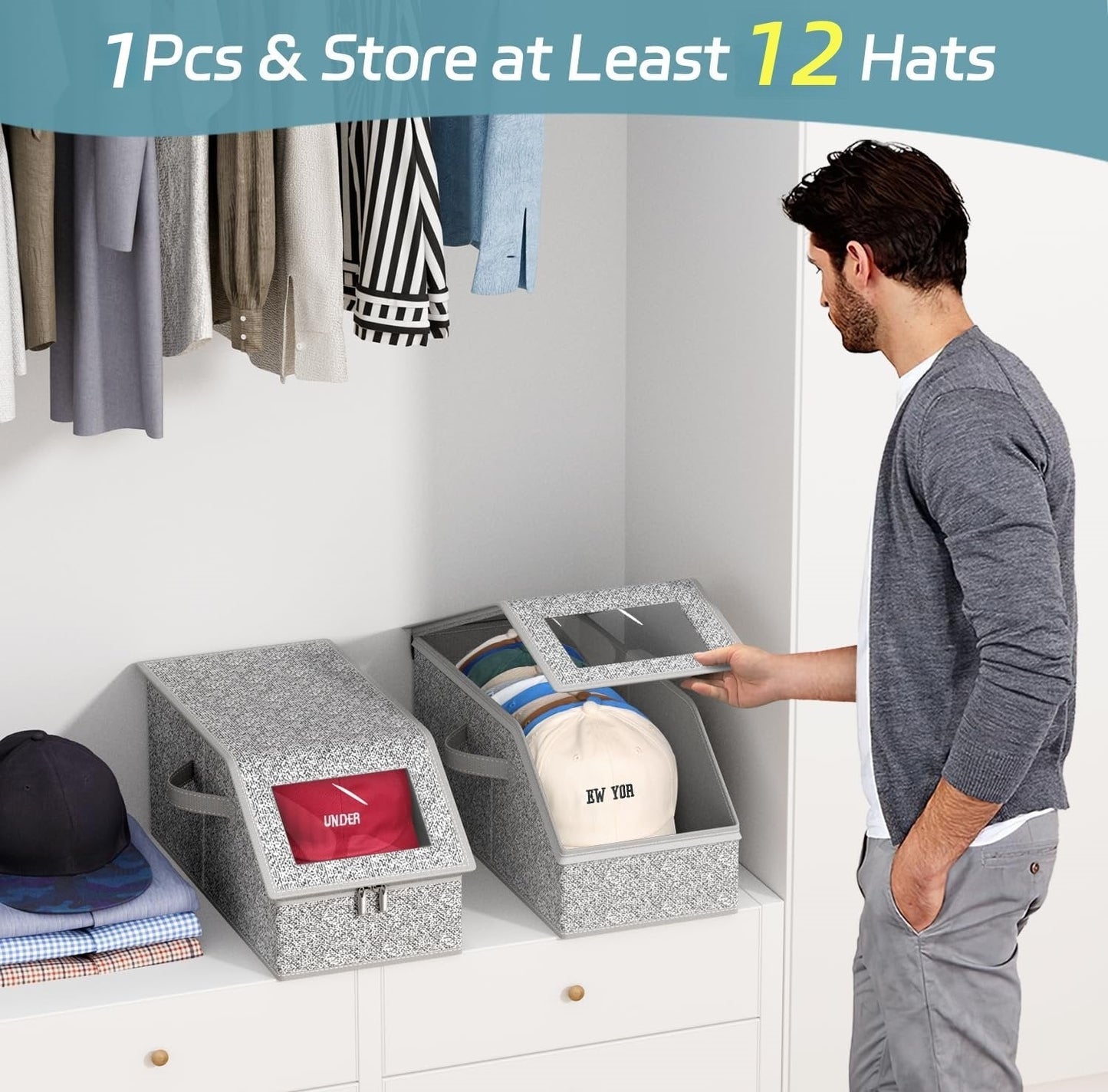 🧢 Stackable Hat Storage Box for 12 Baseball Caps
