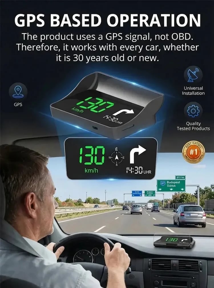 🚗49% OFF NOW! Head-Up Display Car GPS Digital Speedometer – Traffic Light Countdown & Red Light Camera Alert HUD, Universal Driver Safety Warning Device to Avoid Tickets for City Driving
